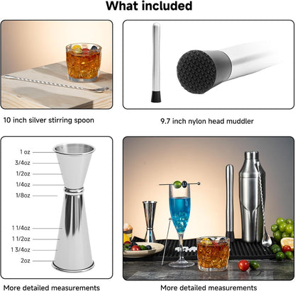 Lexenic Portable Cocktail Shaker Set,Premium Stainless Steel Vacuum Insulated Martini Shaker Kit,Bartender Kit Camping Cocktail Set for Beach,Poolside,Dinners,Parties,Weddings,Outdoor Activities
